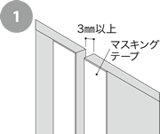 マスキングテープを貼り付け、奥までしっかりとシーリング材を注入する。